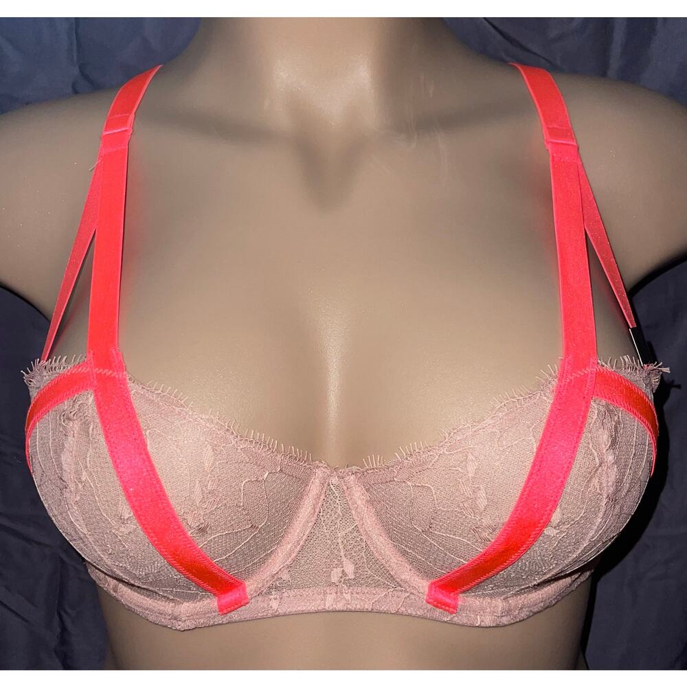 34A HOT PINK & NUDE LACE VICTORIA'S SECRET VERY SEXY BALCONETTE BRA